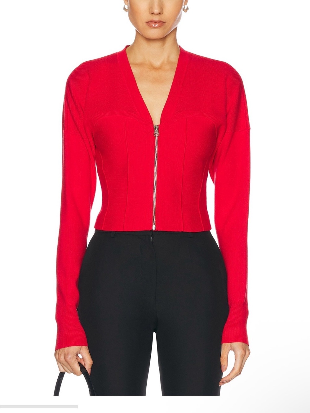 Fleur du Mal Red knit zip bustier cardigan